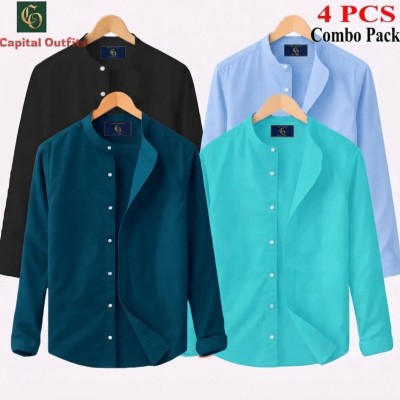 Premium Long Sleeve Band Collar Shirt