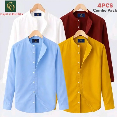 Premium Long Sleeve Band Collar Shirt
