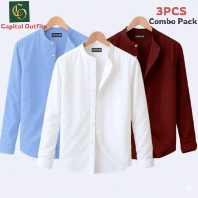 Premium Long Sleeve Band Collar Shirt