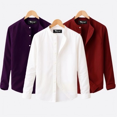 Premium Long Sleeve Band Collar Shirt